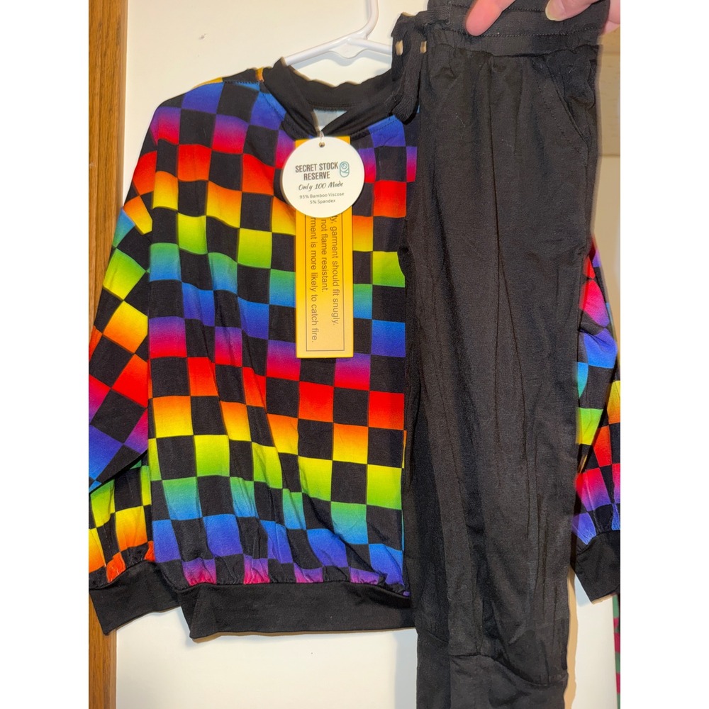 NWT Secret Stock Reserve Rainbow Checkerboard Bamboo jogger Set Kids 2T